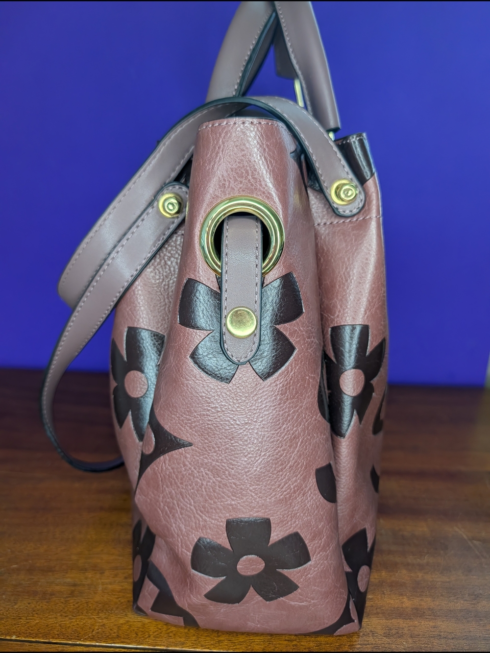 Floral Faux Leather Hobo Purse Dark Purple Color  NWOT - Picture 7 of 14